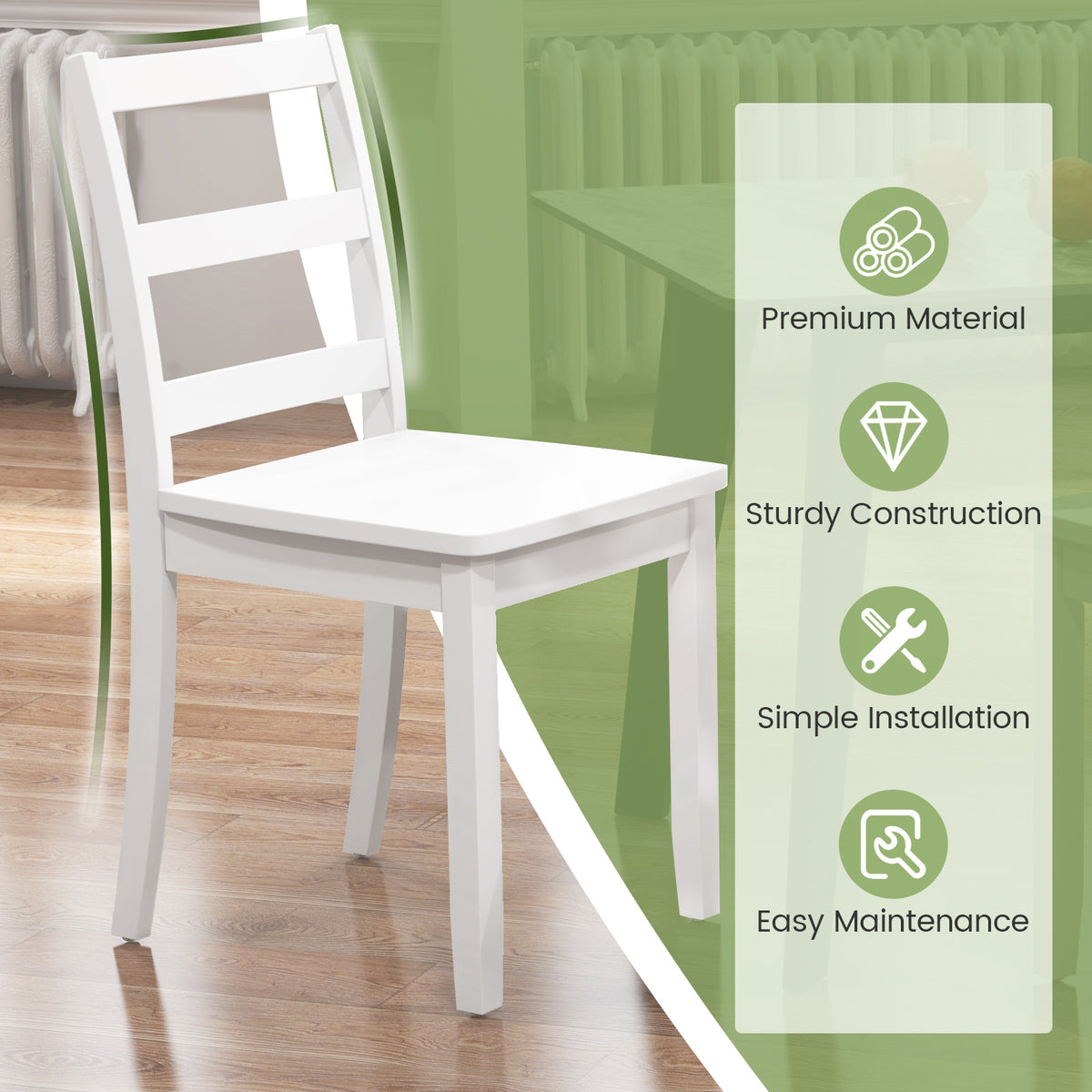 Set of 4 Dining Chairs with Back Armless Chairs with Solid Rubber Wood Legs-White