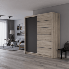 Oak Sonoma + Lava Mirrored Sliding Door Wardrobe 203cm – GRAYSON