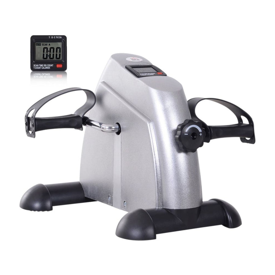 HOMCOM Mini Exercise Bike, Portable Pedal Exerciser, Under Desk Bike with LCD Display for Legs and Arms Training, Silver Tone