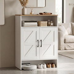 Shoe Cabinet with 2 Barn Doors and Adjustable Shelves for Entryway-White
