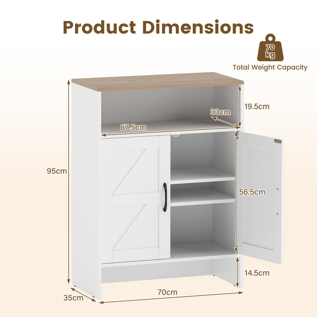 Shoe Cabinet with 2 Barn Doors and Adjustable Shelves for Entryway-White