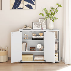 3-Tier Shoe Cabinet with Doors and Adjustable Open Shelves-White