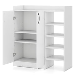 Shoe Storage Organizer with 2 Adjustable Inner Shelves and 4 Open Shelves-White