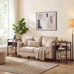 Side Table with Charging Station 3-Tier End Table with Open Storage Shelves-Rustic Brown