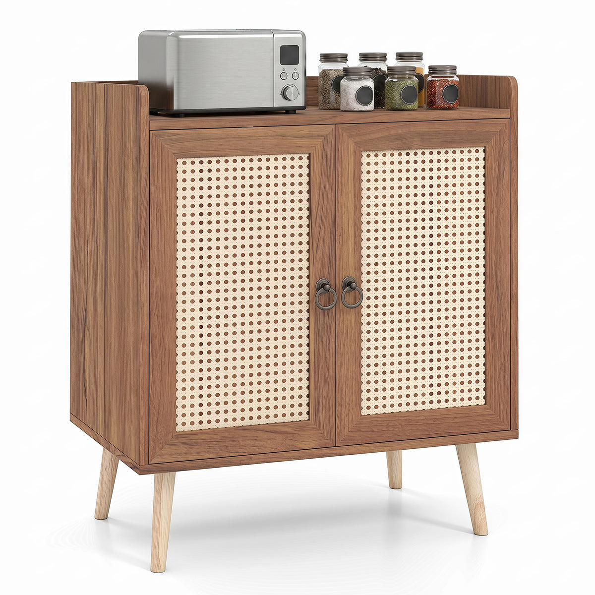 Sideboard Buffet Cabinet with 2 Doors Adjustable Shelf and Pine Wood Legs-Brown
