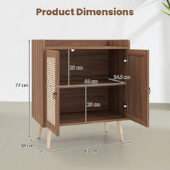 Sideboard Buffet Cabinet with 2 Doors Adjustable Shelf and Pine Wood Legs-Brown
