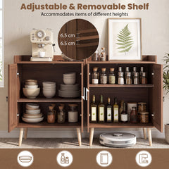 Sideboard Buffet Cabinet with 2 Doors Adjustable Shelf and Pine Wood Legs-Brown