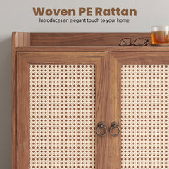 Sideboard Buffet Cabinet with 2 Doors Adjustable Shelf and Pine Wood Legs-Brown