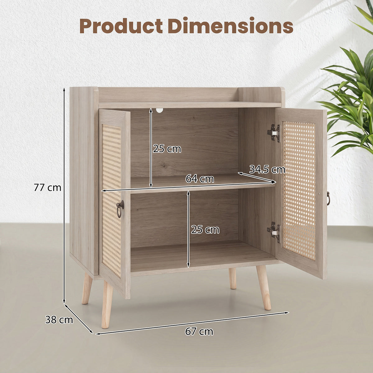 Sideboard Buffet Cabinet with 2 Doors Adjustable Shelf and Pine Wood Legs-Natrual