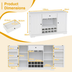 Sideboard Cabinet 120 CM Kitchen Storage Cabinet with Door Shelves-White