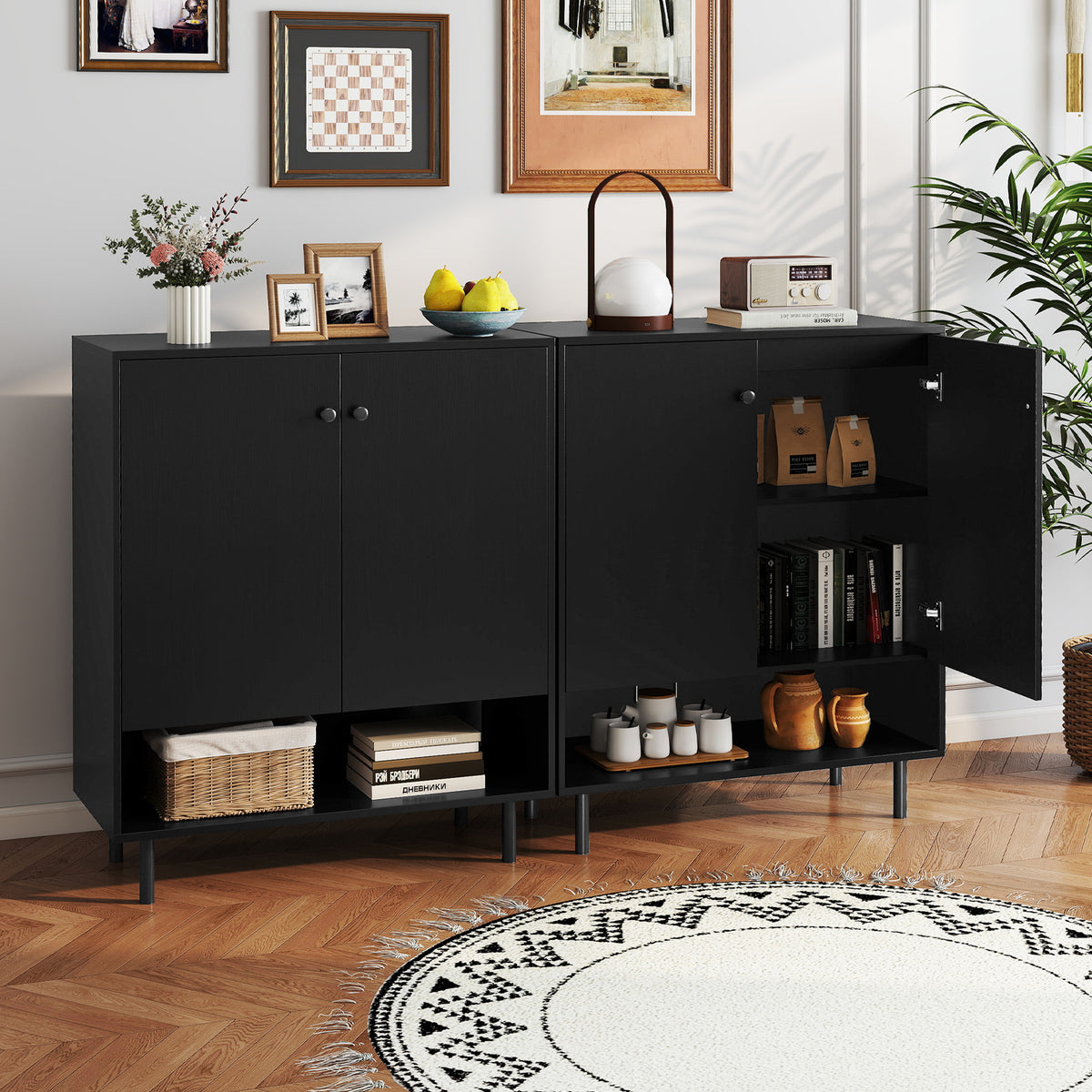 Sideboard Buffet Cabinet 2-Door Kitchen Storage Cabinet for Dining Room Living Room-Black