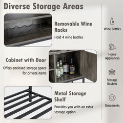 Sideboard Buffet Cabinet with Wine Racks and Storage Shelves-Grey