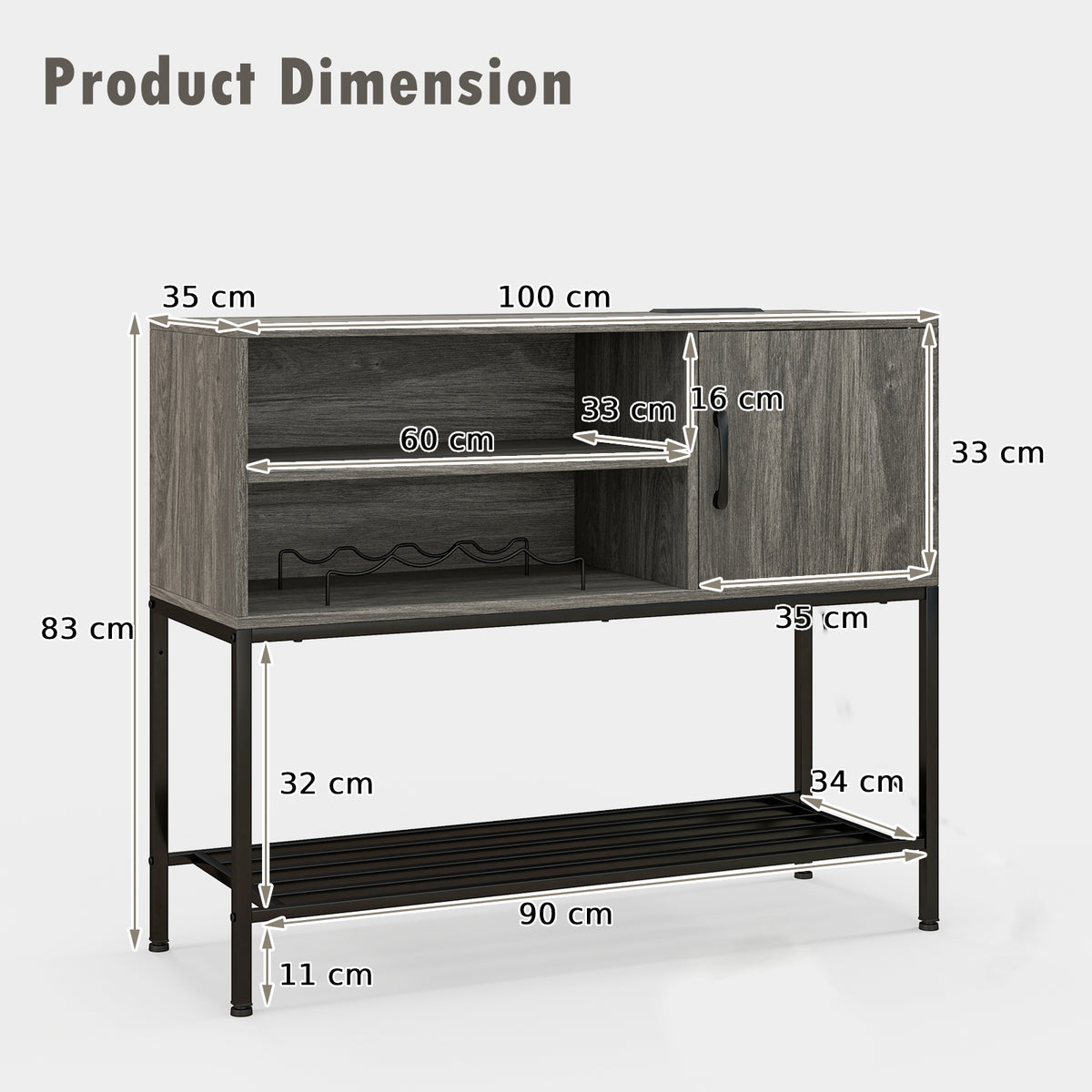Sideboard Buffet Cabinet with Wine Racks and Storage Shelves-Grey