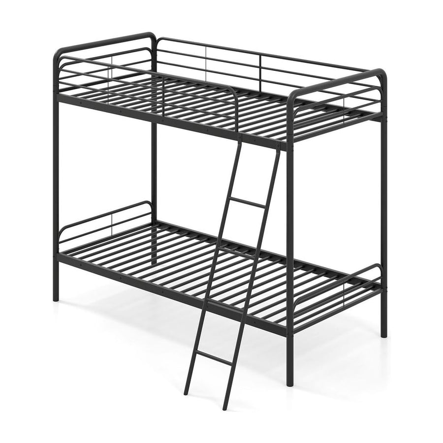 Single Bunk Bed with Ladder and Full-length Guardrails for Teens Adults-Black-Single Size
