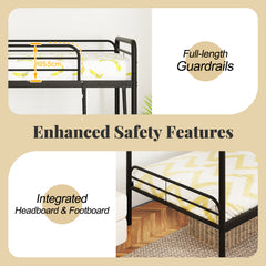 Single Bunk Bed with Ladder and Full-length Guardrails for Teens Adults-Black-Single Size