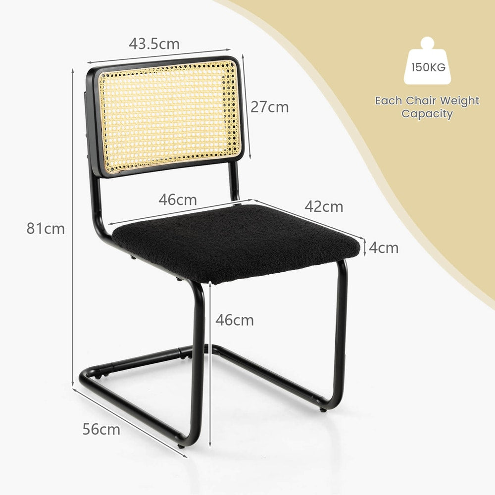Diagram showing the dimensions of the black cantilever dining chair