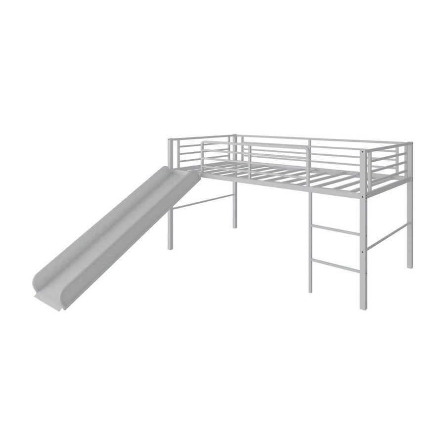 Sliding Loft Children Single Bed with Stairs and Safety Guardrails-Silver