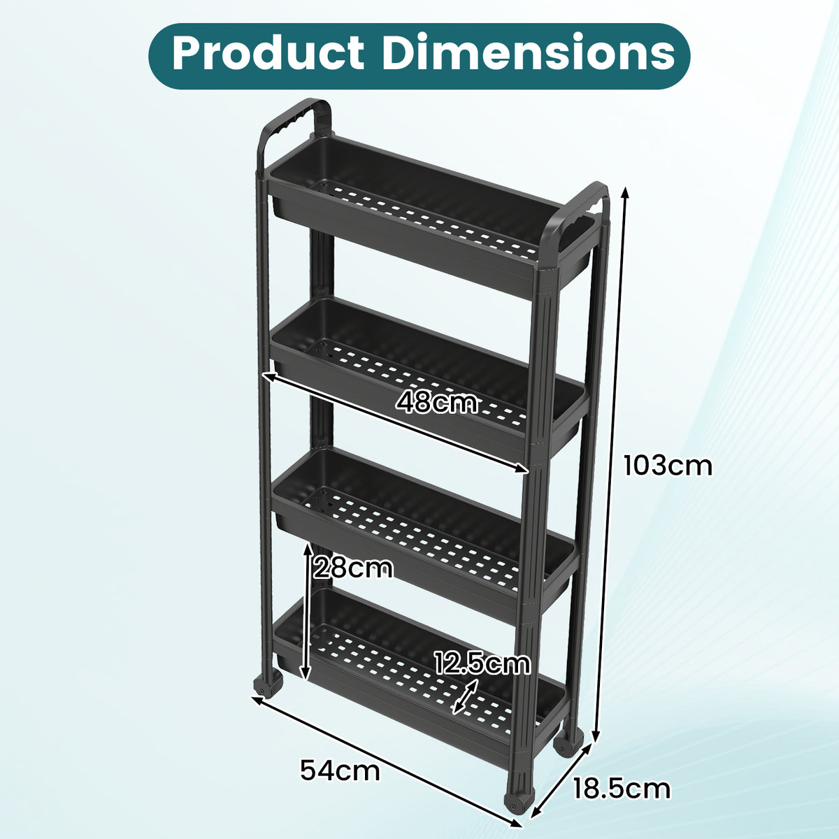 Slim Rolling Storage Cart 4-Tier Bathroom Organizer with Handles-Black