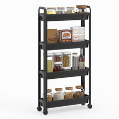 Slim Rolling Storage Cart 4-Tier Bathroom Organizer with Handles-Black