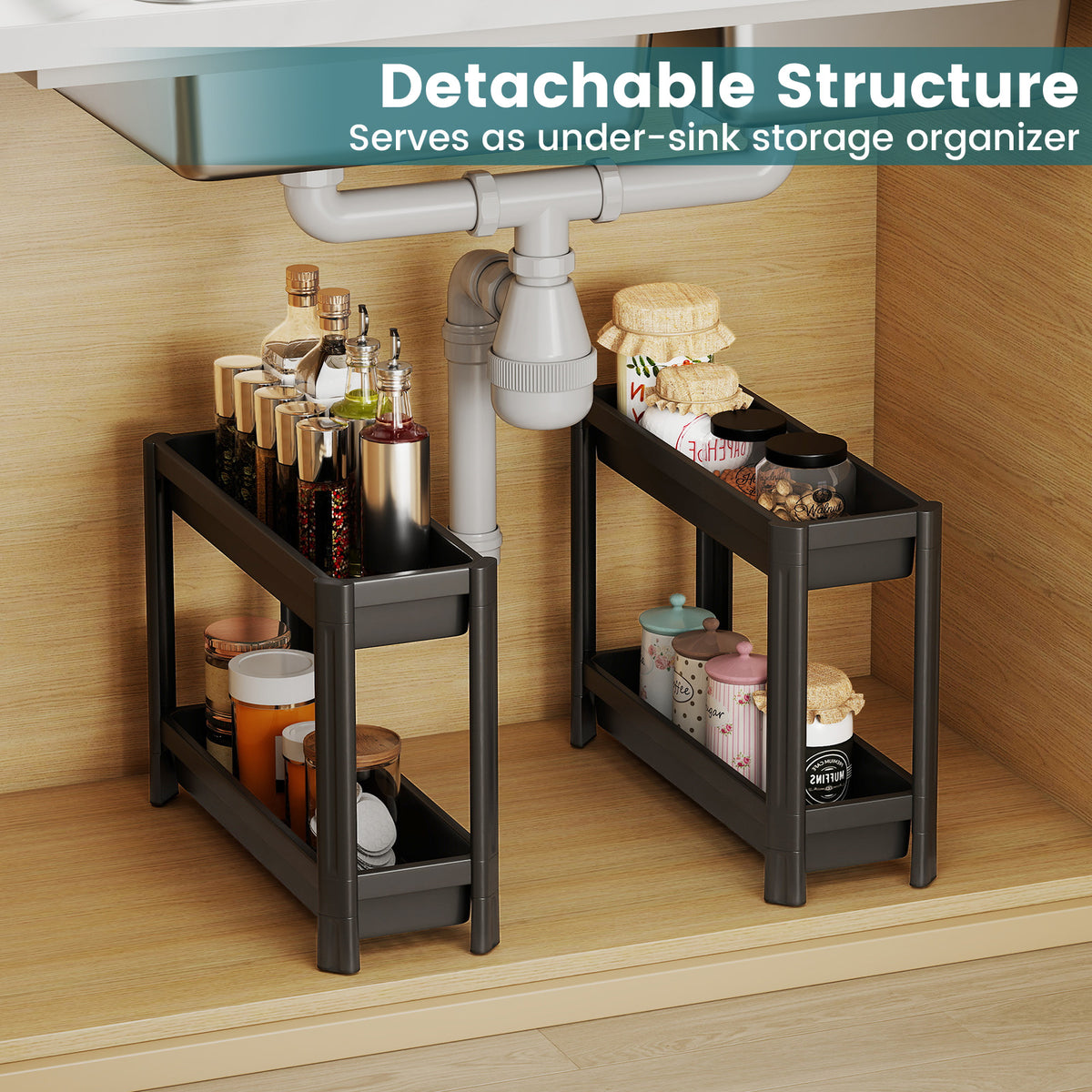 Slim Rolling Storage Cart 4-Tier Bathroom Organizer with Handles-Black