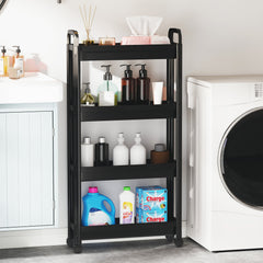 Slim Rolling Storage Cart 4-Tier Bathroom Organizer with Handles-Black