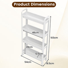Slim Rolling Storage Cart 4-Tier Bathroom Organizer with Handles-White