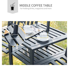 Outsunny 2 Seat Garden Chair Bench Loveseats Jack and Jill Seat w/Coffee Table Slatted Design Patio Yard