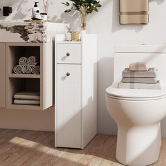 Small Bathroom Storage Cabinet 4-Tier Narrow Toilet Side Storage Cabinet with Slide Out Drawers on Casters-White