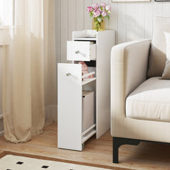 Small Bathroom Storage Cabinet 4-Tier Narrow Toilet Side Storage Cabinet with Slide Out Drawers on Casters-White