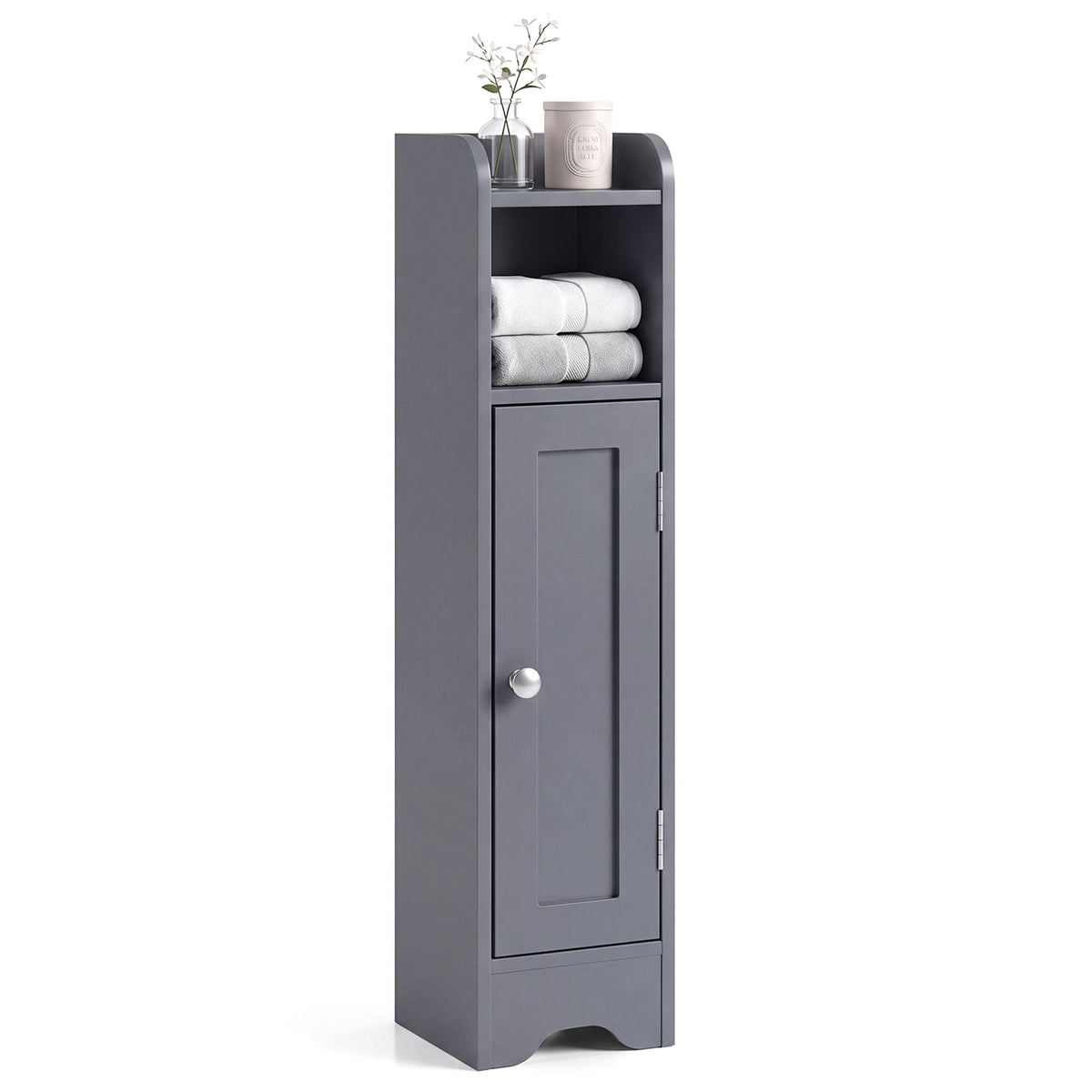 Small Bathroom Storage Cabinet with Door and Adjustable Shelves-Grey