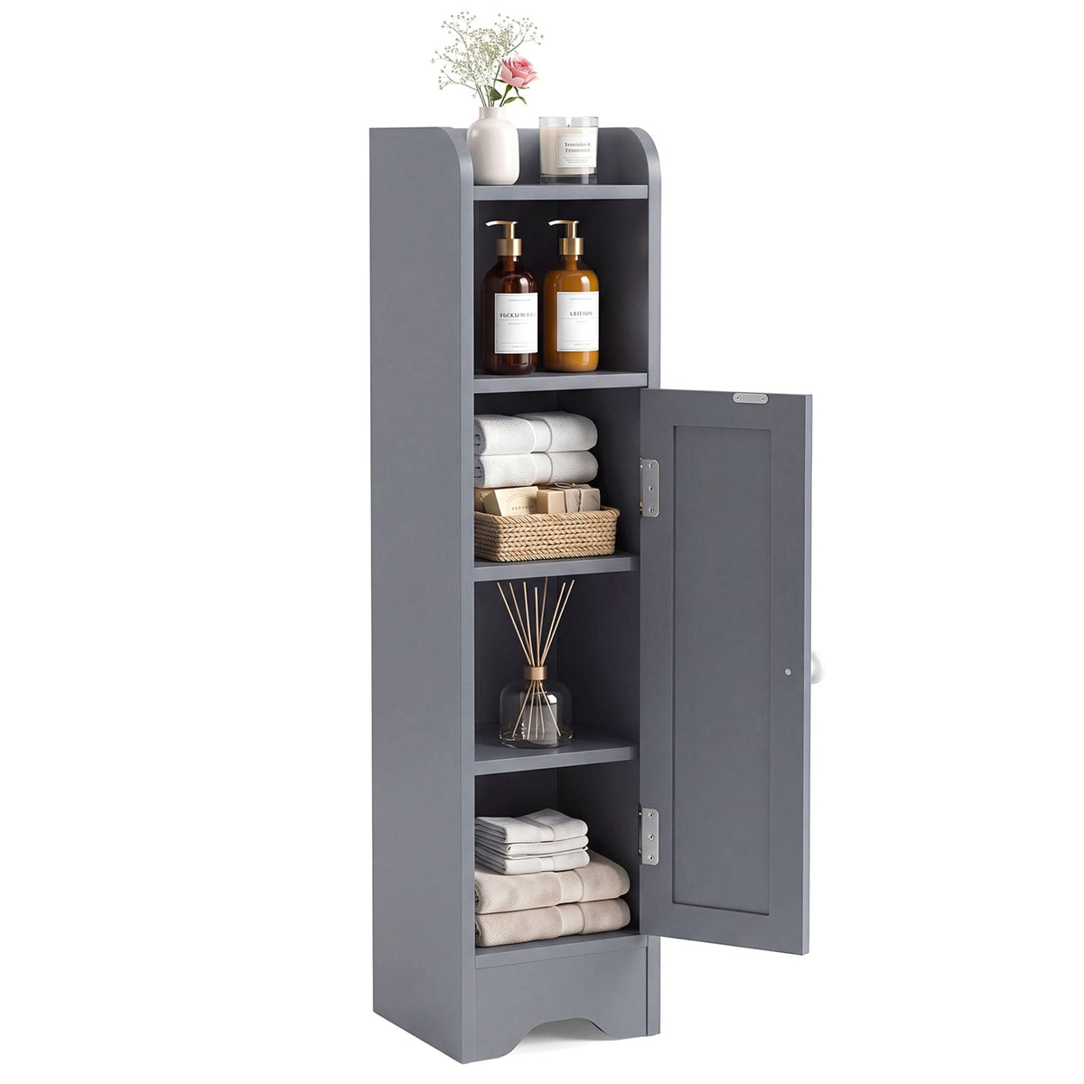 Small Bathroom Storage Cabinet with Door and Adjustable Shelves-Grey