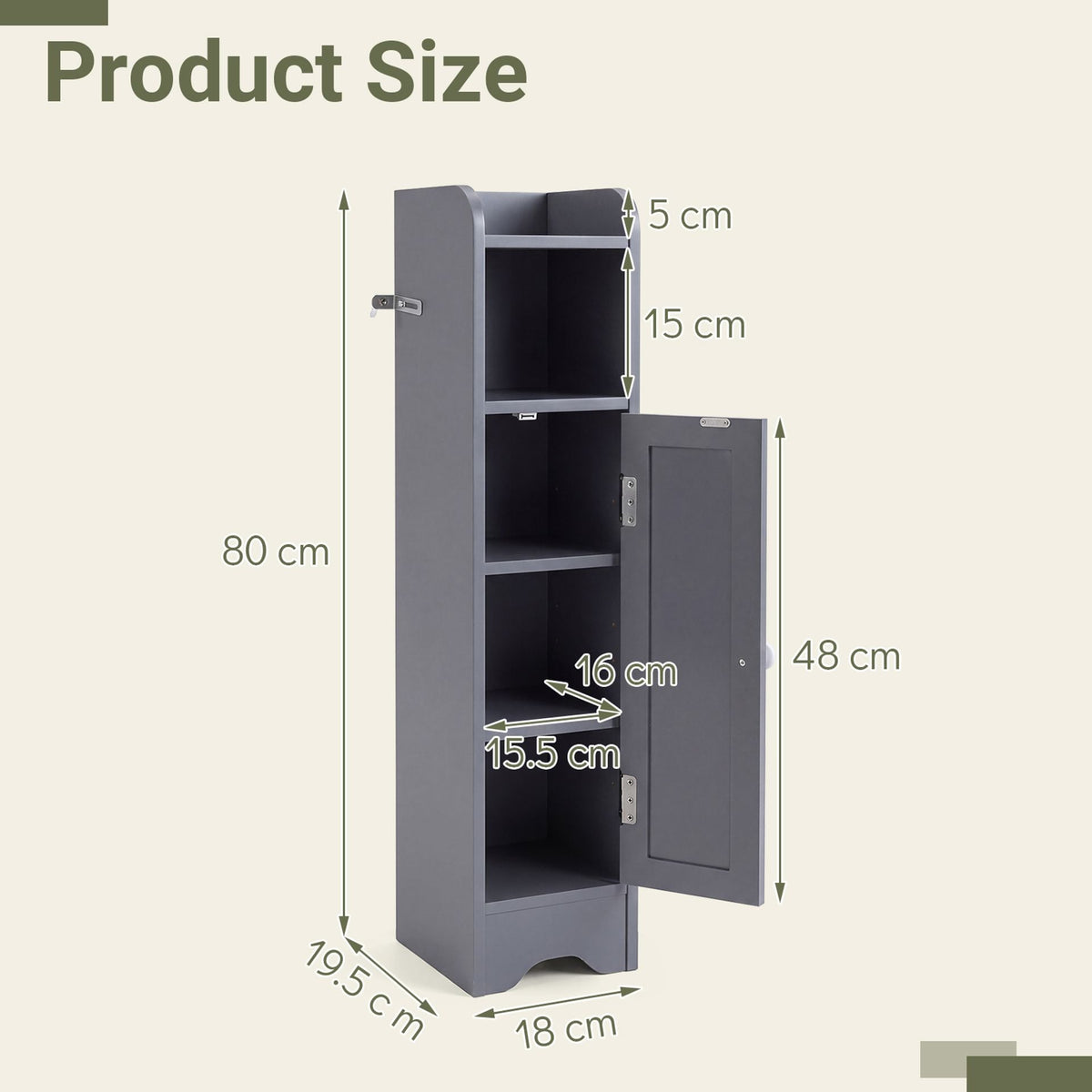 Small Bathroom Storage Cabinet with Door and Adjustable Shelves-Grey