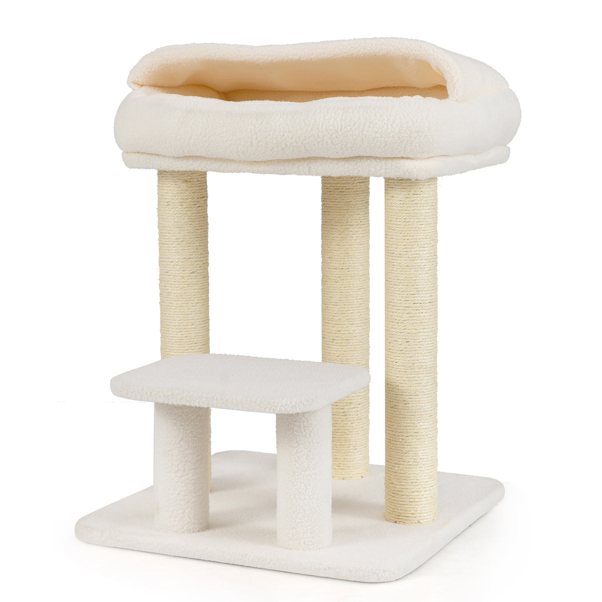 Small Cat Tree for Indoor Cats with Sisal Scratching Posts-White