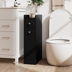 Small Bathroom Storage Cabinet 4-Tier Narrow Toilet Side Storage Cabinet with Slide Out Drawers on Casters-Black