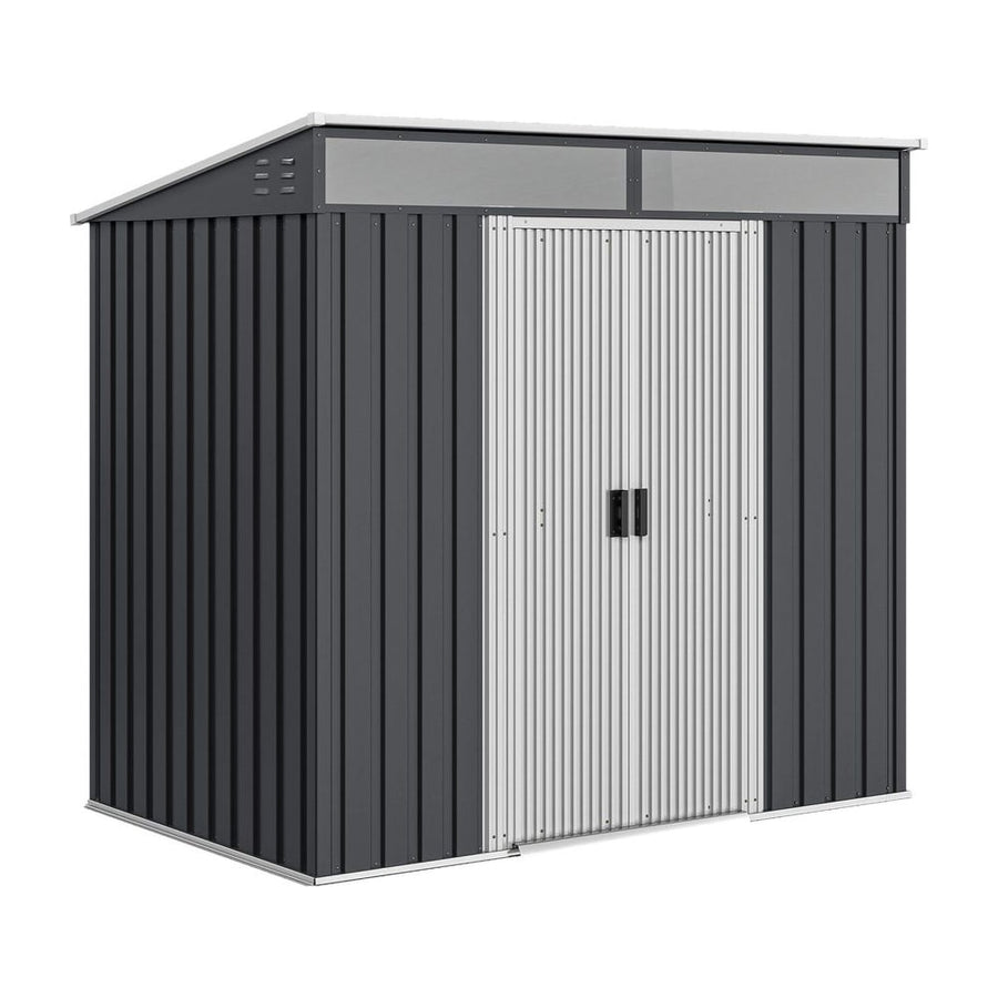 Outsunny 6.5 x 4FT Galvanised Metal Shed with Foundation Kit, Lockable Tool Garden Shed with Double Sliding Doors, Vents