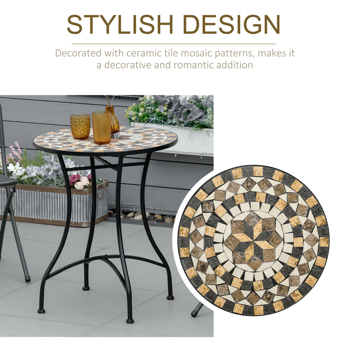 Outsunny Φ60cm Mosaic Outdoor Patio Table - Grey