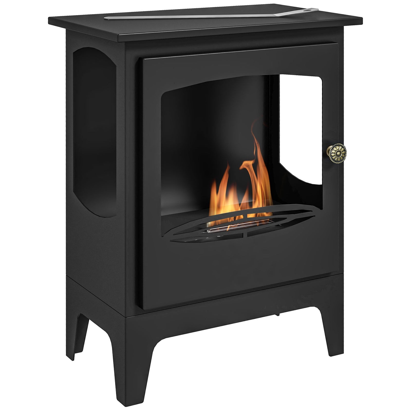 HOMCOM Freestanding Ethanol Fireplace, Steel Bioethanol Fireplace with Stainless Steel Flame Snuffer, 0.9L Tank, 3 Hours Burning Time for Indoor, Black