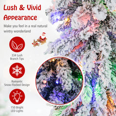 Snow-Flocked Slim Pencil Christmas Tree with 11 Lighting Modes-5FT