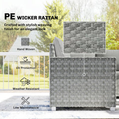 Outsunny 4 Piece Rattan Garden Furniture Set with Loveseat, 2 Armchairs, Glass-Top Table, Wicker Patio Conversation Set, Grey