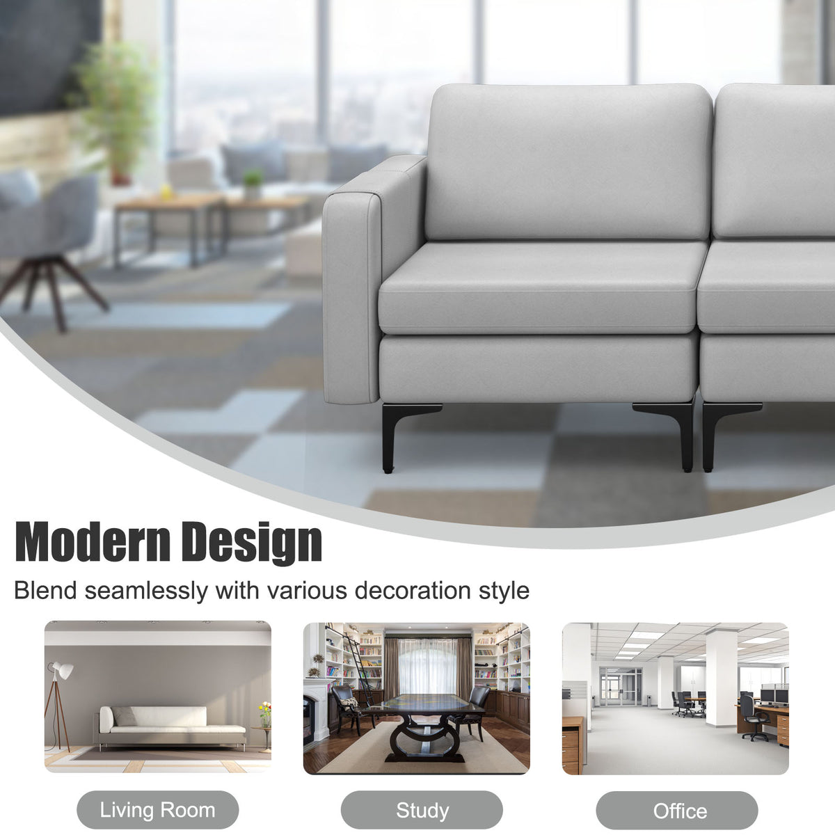 3-Seat Sofa with Magazine Caddy Holder, Socket and USB Charging Ports-Light Grey
