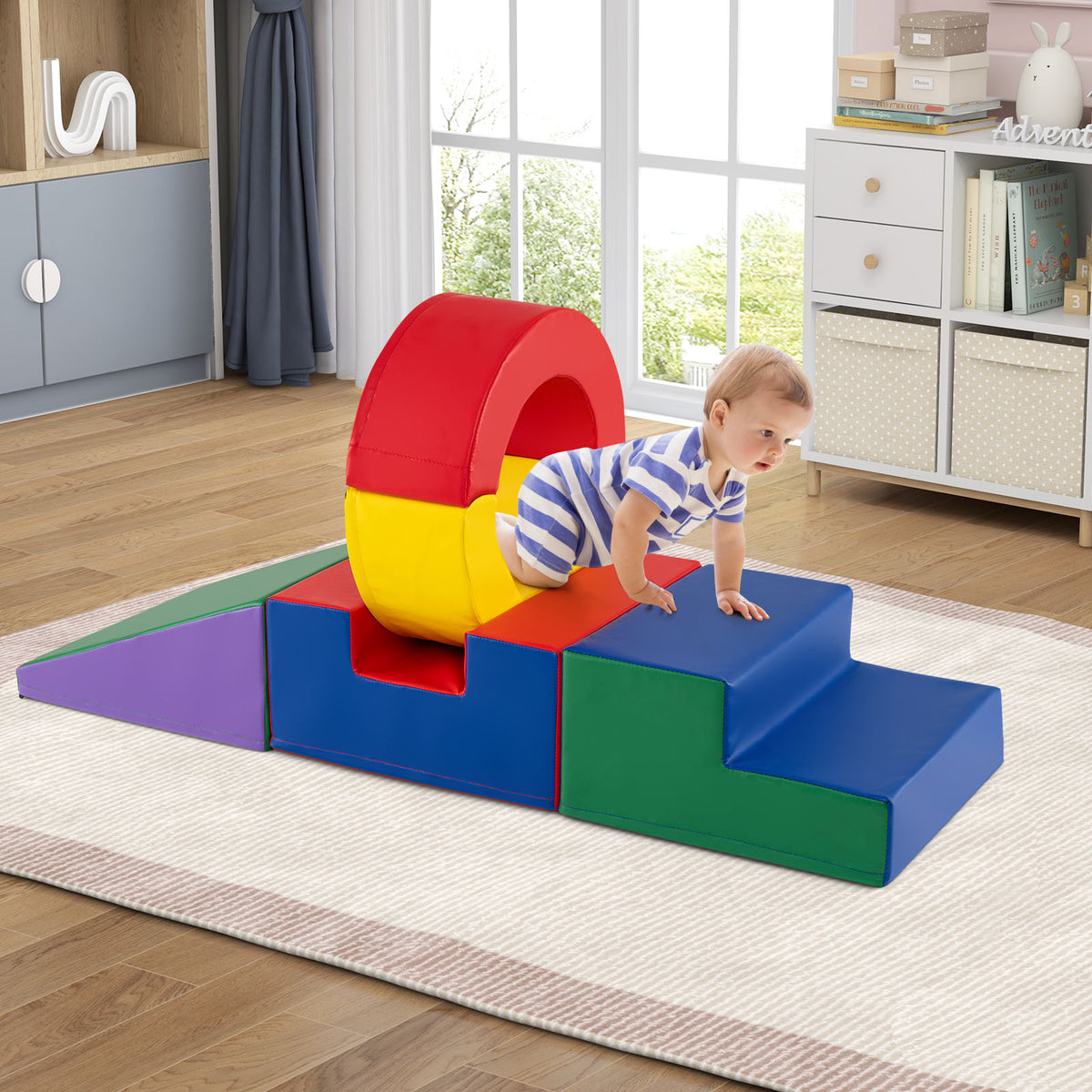 5 Pieces Soft Play Climb and Crawl Playset for 12 Month+ Toddlers-Colourful