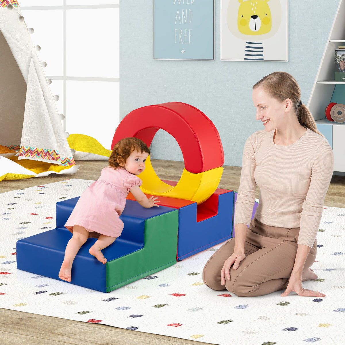 5 Pieces Soft Play Climb and Crawl Playset for 12 Month+ Toddlers-Colourful
