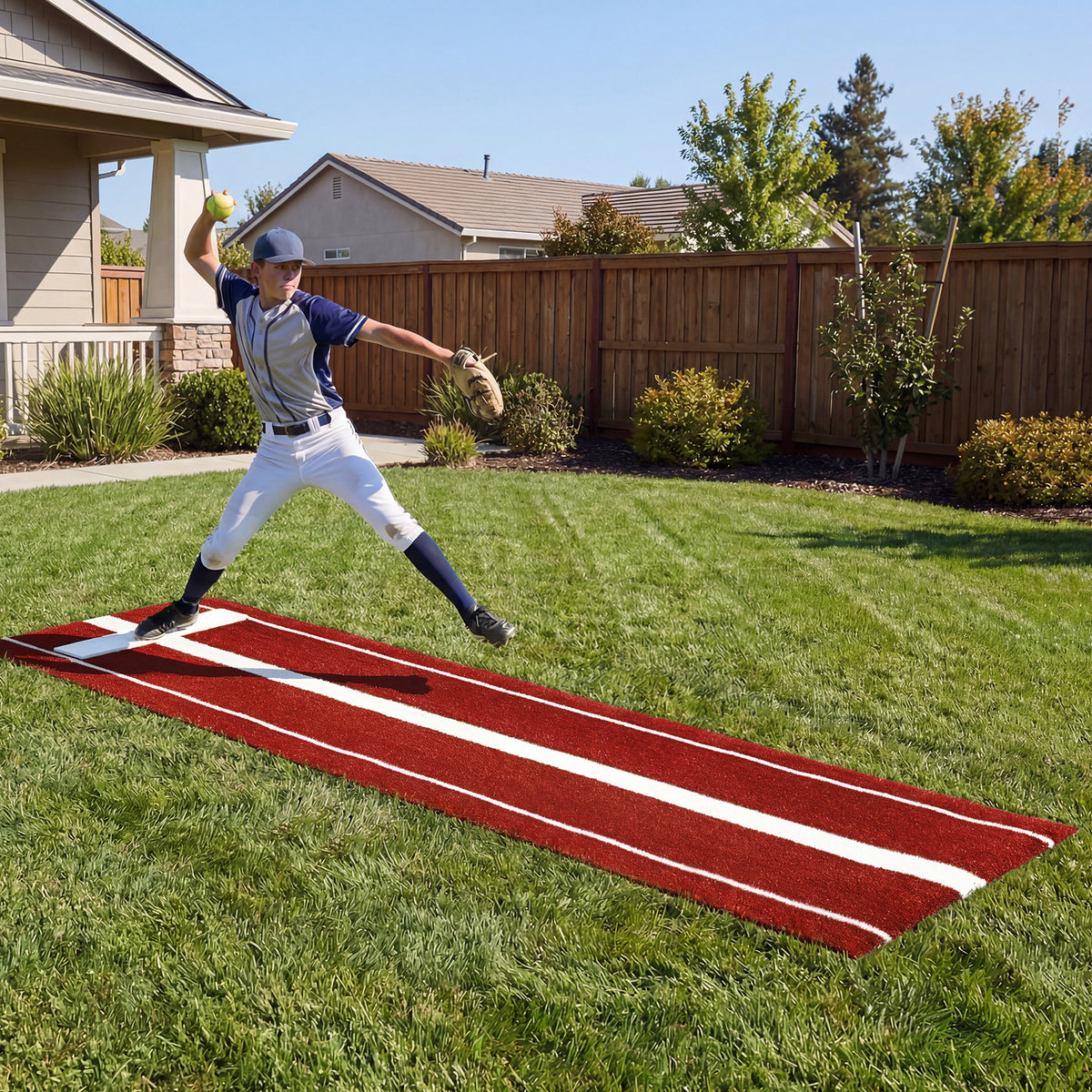 Softball Pitching Mat 10 x 3 FT Softball Training Aid with Pitching Mound-Red