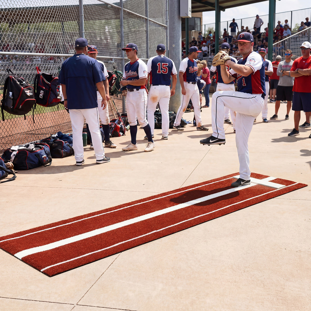 Softball Pitching Mat 10 x 3 FT Softball Training Aid with Pitching Mound-Red
