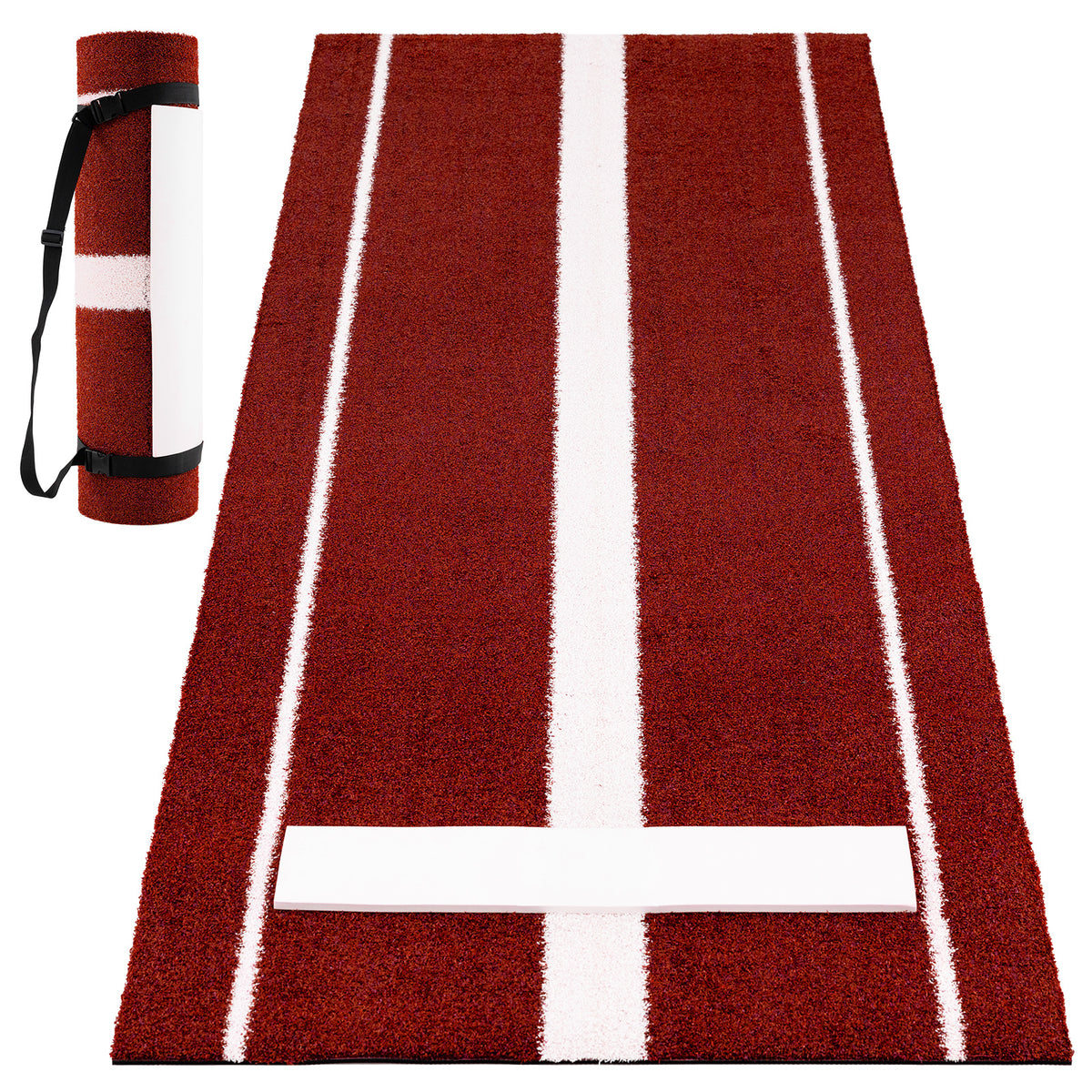 Softball Pitching Mat 10 x 3 FT Softball Training Aid with Pitching Mound-Red