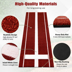 Softball Pitching Mat 10 x 3 FT Softball Training Aid with Pitching Mound-Red