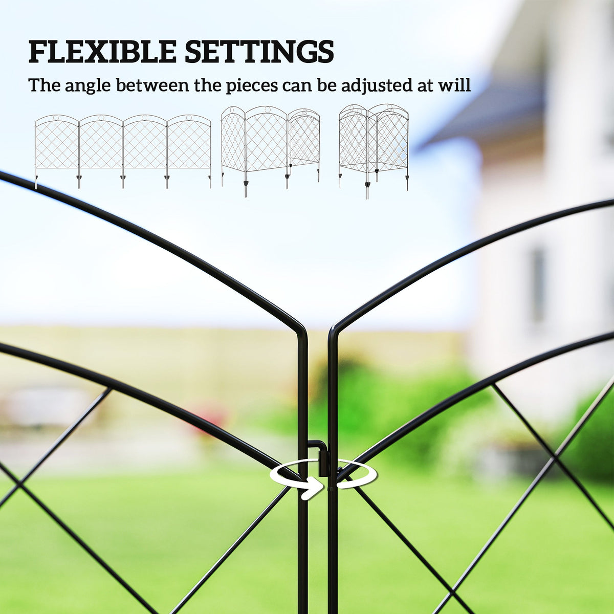 Outsunny Steel Decorative Outdoor Picket Fence Panels Set of 4, Black