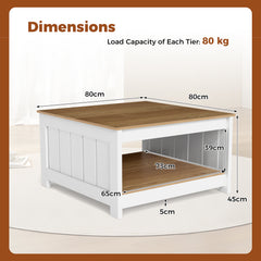 Square Coffee Table with Storage Shelf for Home Waiting Room-Natural