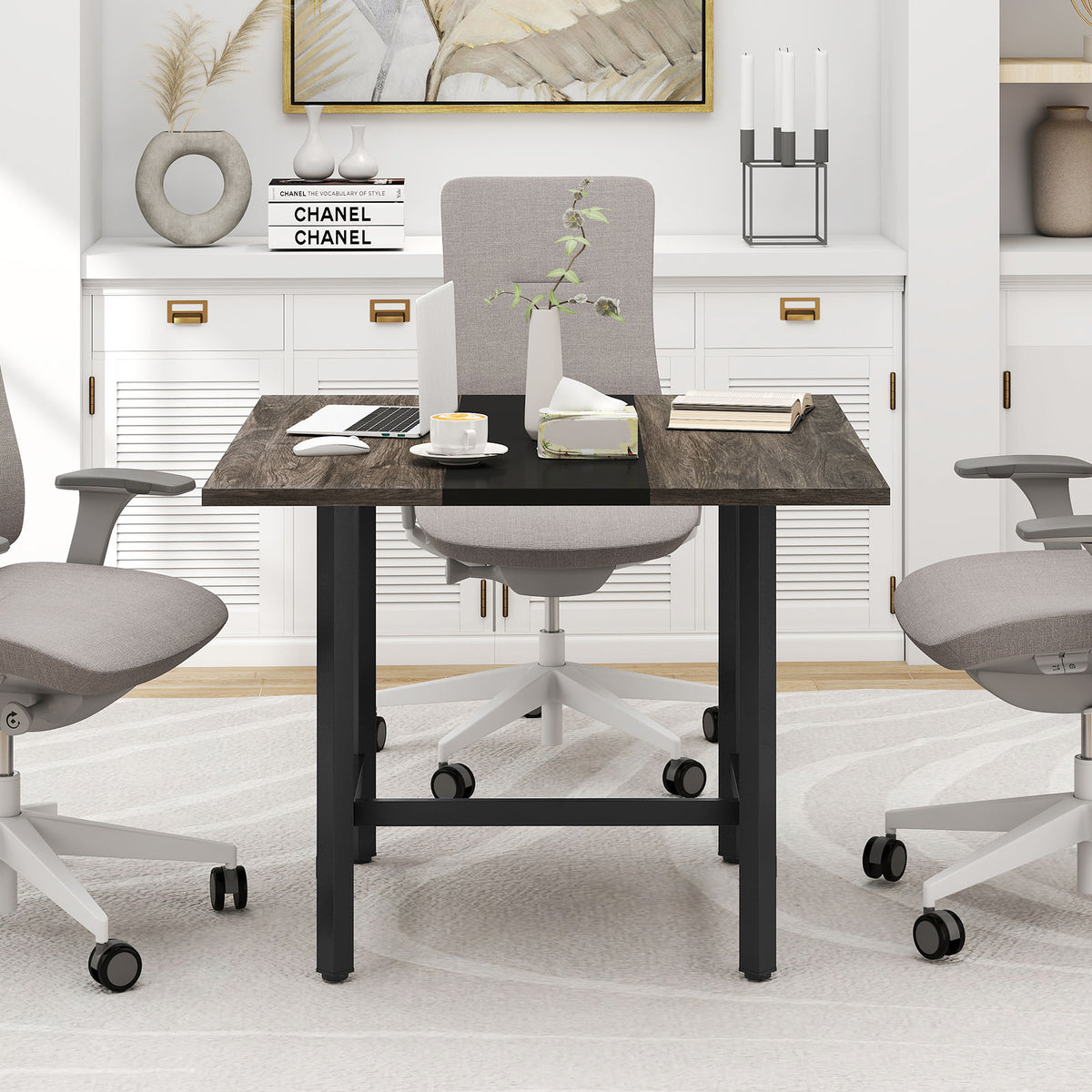 Square Conference Table Meeting Room Table with Thickened Tabletop-Grey