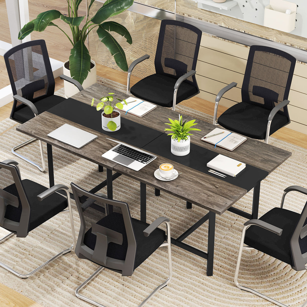 Square Conference Table Meeting Room Table with Thickened Tabletop-Grey